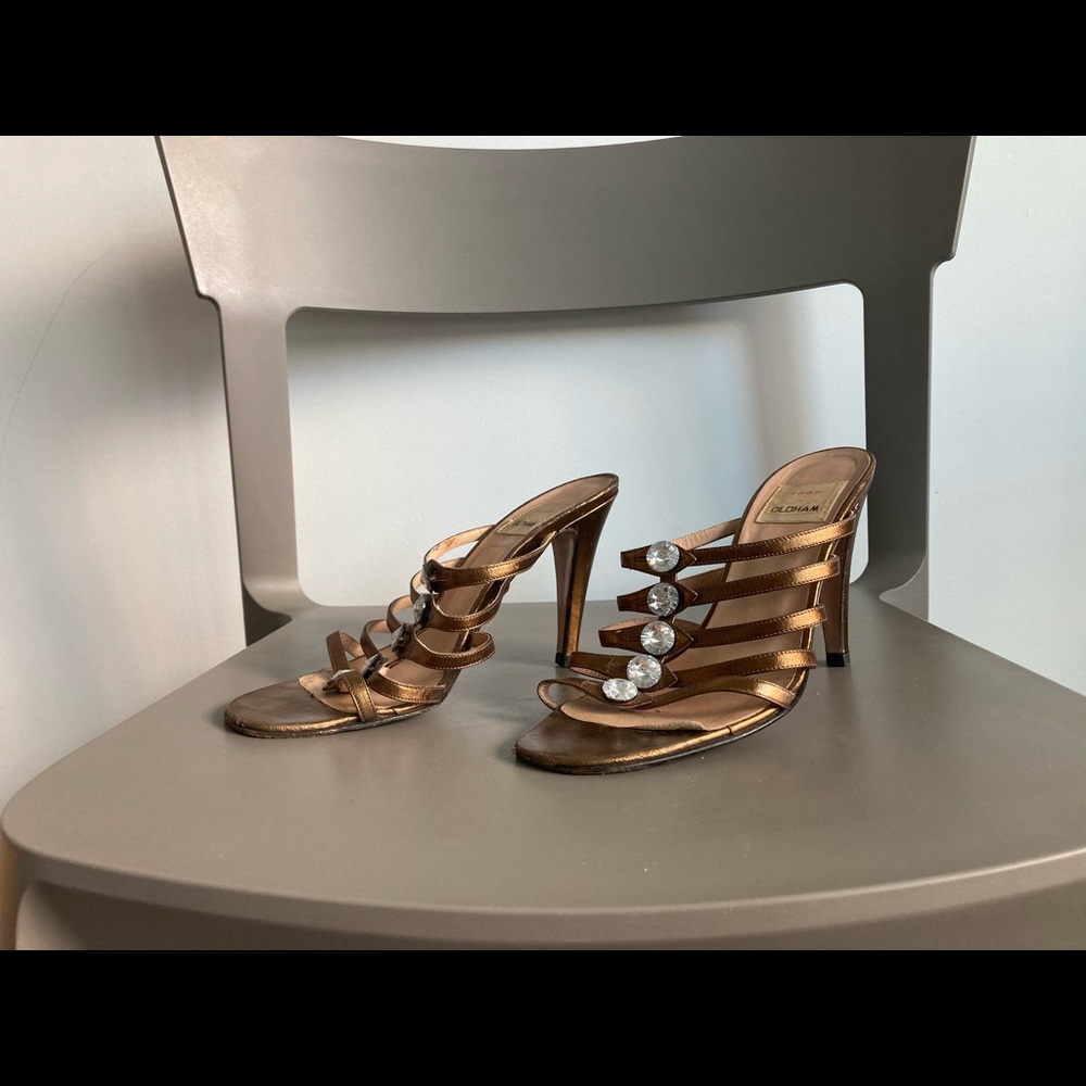 TODD ODLHAM Gold Kitten Heels with Rhinestone Detailing